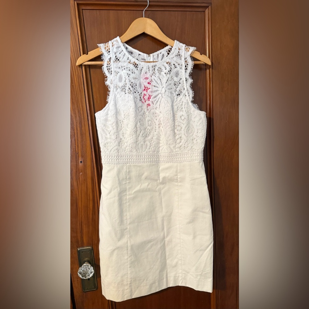 Lilly Pulitzer Sharice Resort White Lace Stretch Shift Dress Womens 6